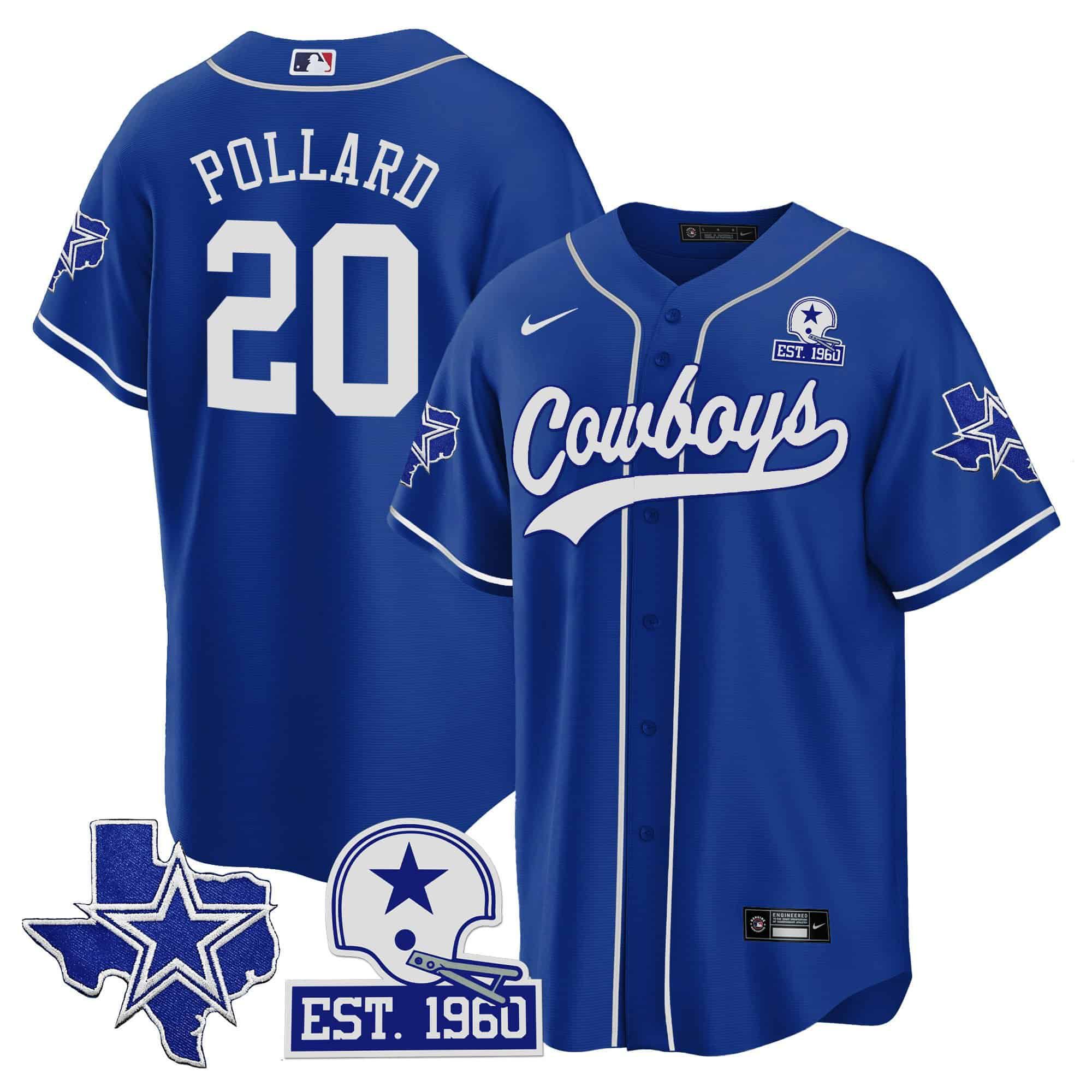 Men Dallas Cowboys #20 Pollard Blue 2024 Nike Patch Baseball NFL Jersey